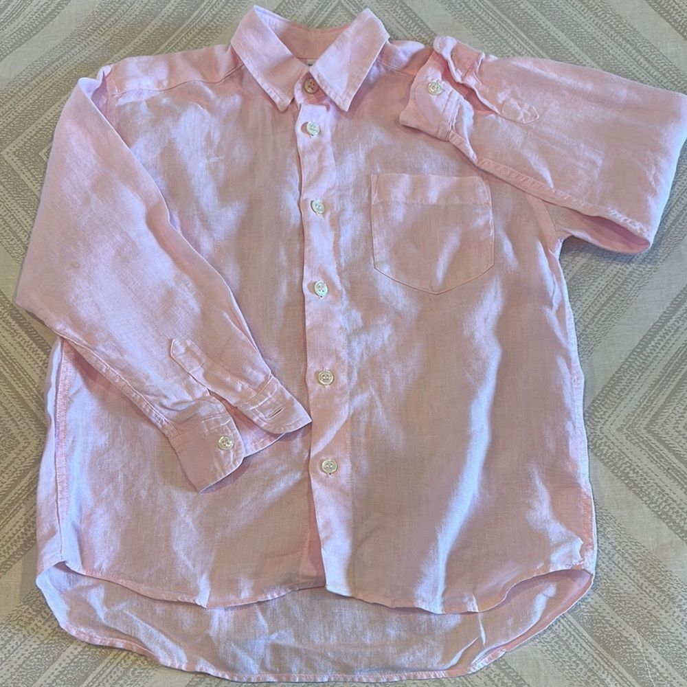 Kiwi Kids Linen Pink Button-Up Shirt - Size 6